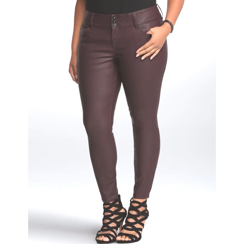 Torrid Premium Womens Burgundy Faux Leather Skinny Pants Plus Size 26 Wine Red